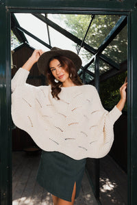 Texture Trend Sleeve-Knit Poncho Ponchos One Size / Ivory