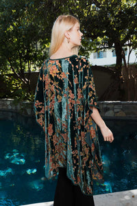 Velvet Bloom Longline Kimono w/ Cinched Armholes Kimonos