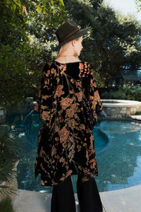 Velvet Bloom Longline Kimono w/ Cinched Armholes Kimonos