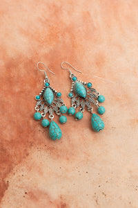 Vintage Turquoise Silver Chandelier Earrings Jewelry