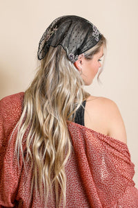 Tulle Lace Poppy Headscarf Hats & Hair Black