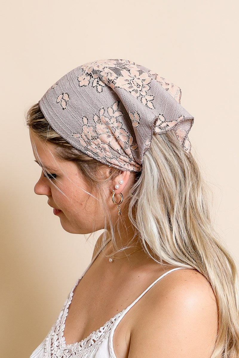 Bohemian Floral Lace Headscarf Hats &amp; Hair Gray