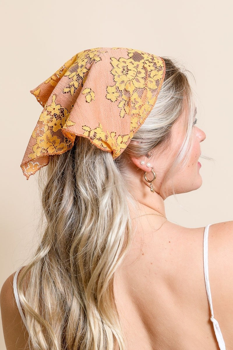 Bohemian Floral Lace Headscarf Hats &amp; Hair Peach