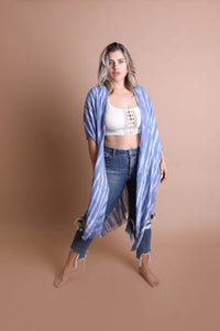 Tie Dye Frayed Kimono Kimonos Blue