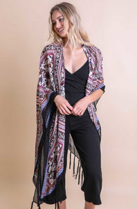 Bohemian Diamond Tassel Kimono Ponchos Purple