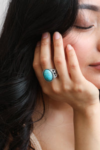Bohemian Oval Cut Turquoise Ring Jewelry
