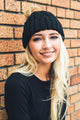 Cable Knit Beanie with Faux Fur Pom Beanies Black