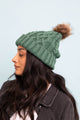 Cable Knit Beanie with Faux Fur Pom Beanies