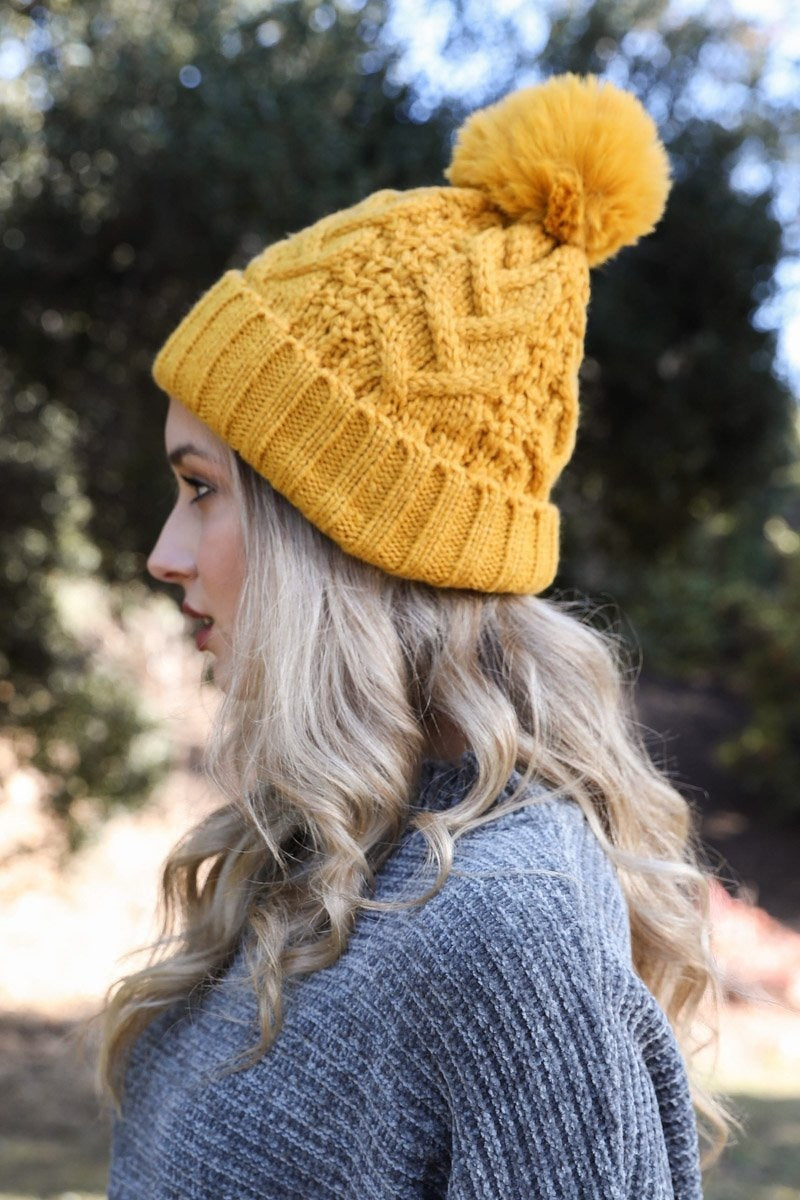 Cable Knit Pom Beanie Hats &amp; Hair