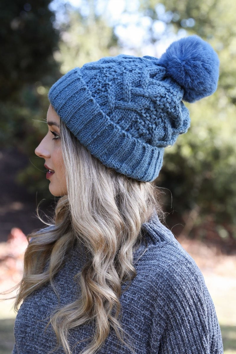 Cable Knit Pom Beanie Hats &amp; Hair