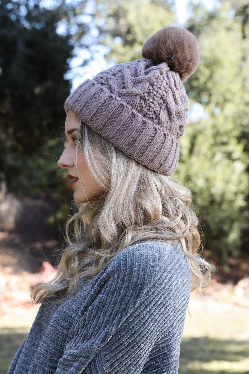 Cable Knit Pom Beanie Hats &amp; Hair