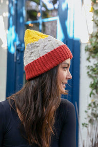 Colorblock Cable Knit Beanie Beanies Rust