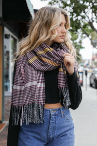 Colorblock Stripe Tassel Scarf Scarves Burgundy