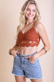 Cotton Crochet Longline Bralette Small / Rust