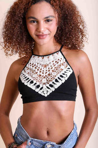 Crochet Lace High Neck Bralette XS/S / Black