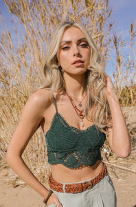 Crochet Overlay Longline Bralette Small / Emerald