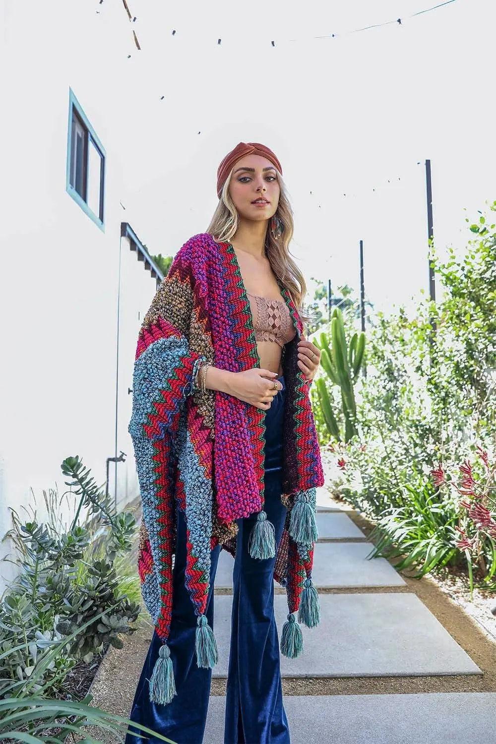 Cute Blue Ruana Crochet Patterned Ruana with Tassels - Leto Collection – Boho Clothing ...