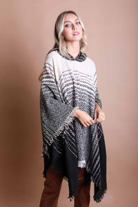 Cuddly Herringbone Hooded Poncho Ponchos