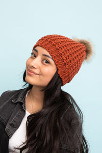 Cute Textured Pom Beanie Beanies Rust