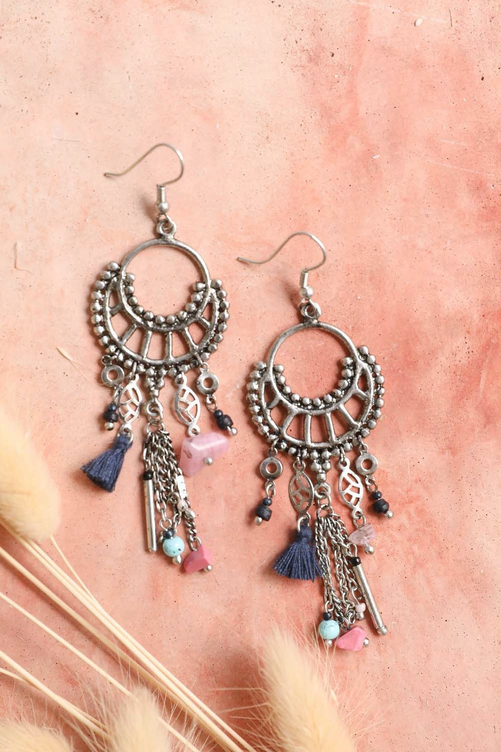 Dangling Rose Quartz &amp; Fringe Earrings Jewelry