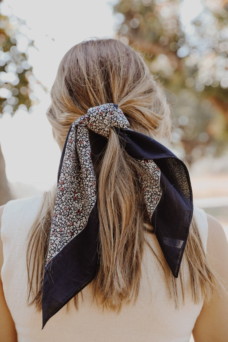 Red Bandana Red Floral Rabbit Bandana Headband, Boho Hair Wrap