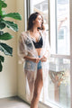 Embroidered Geometric Mesh Kimono Ivory