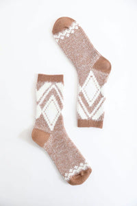 Faux Mohair Diamond Pattern Socks Camel