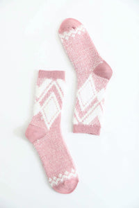 Faux Mohair Diamond Pattern Socks Pink