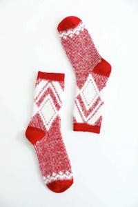 Faux Mohair Diamond Pattern Socks Red