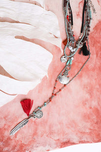 Feather Fringe Multi-Layered Necklace Jewelry