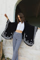 Floral Embroidered Sleeves Kimono Kimonos One Size / Black