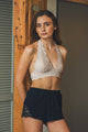 Floral Lace Halter Bralette Small / Blush