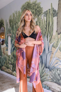 Floral Motif Combo Kimono Rose