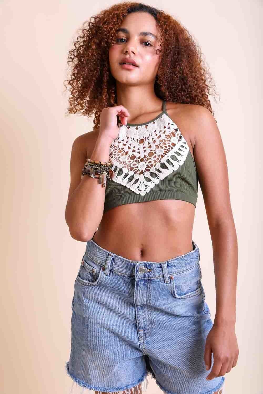 Leto Collection - Crochet Lace High Neck Bralette $18 – Thank you