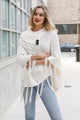 High Neck Multi-Tasseled Poncho Ponchos Ivory