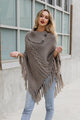 High Neck Multi-Tasseled Poncho Ponchos Mocha