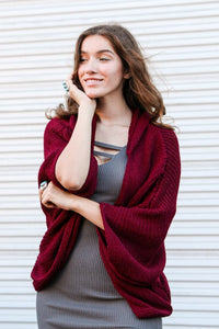 Hooded Rib Knit Cardigan Ponchos