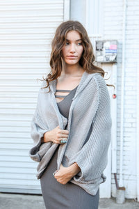 Hooded Rib Knit Cardigan Ponchos