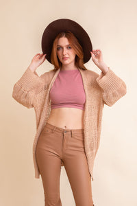 Knit Netted Cardigan Ponchos Beige