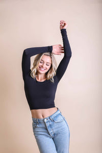 Long Sleeve Fitted Crop Top Small / Black