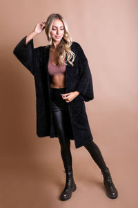 Luxe Mohair Knit Cardigan Ponchos Black
