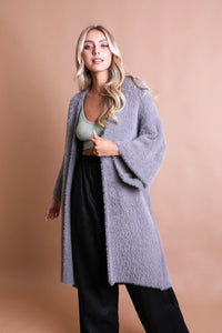 Luxe Mohair Knit Cardigan Ponchos Gray