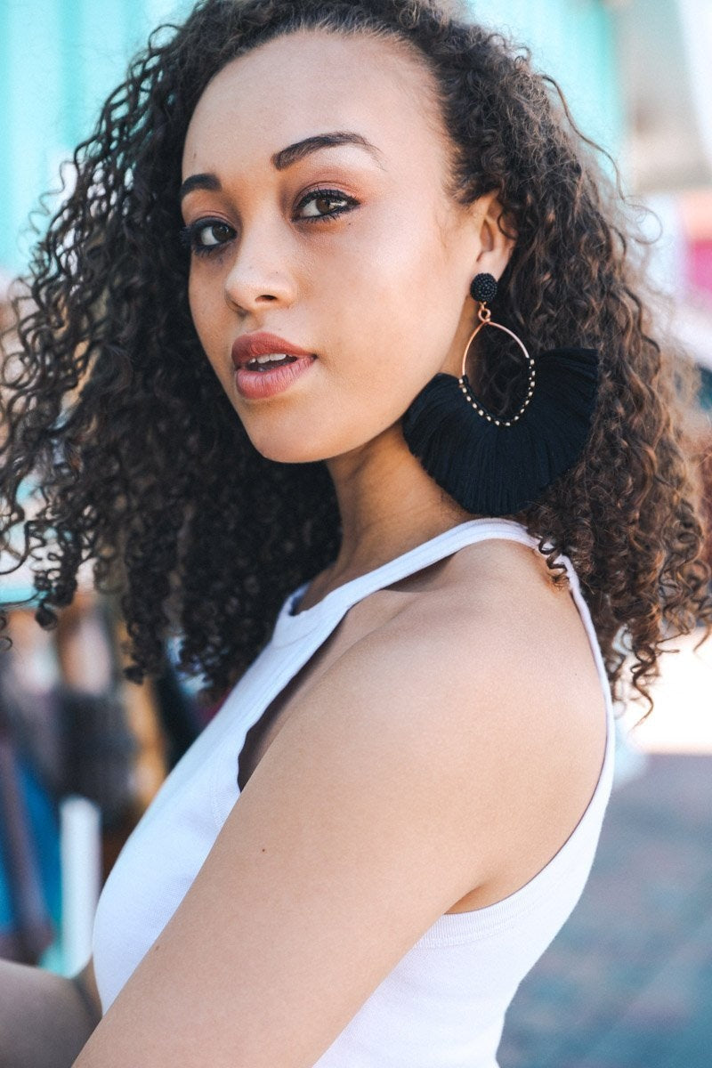 Marquise Hoop &amp; Fan Earrings Jewelry Black