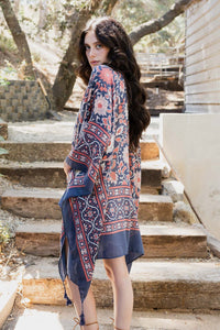 Moroccan Inspired Tapestry Kimono One Size / Blue