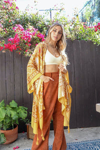 Moroccan Inspired Tapestry Kimono One Size / Mustard