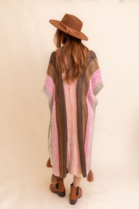 Multi-color Striped Tassel Poncho ❤ Ponchos