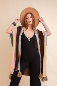 Multi-color Striped Tassel Poncho ❤ Ponchos