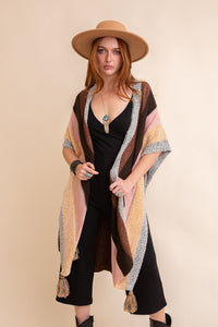 Multi-color Striped Tassel Poncho ❤ Ponchos One Size /