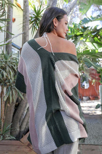 Multi-colored Striped Knit Poncho Ponchos