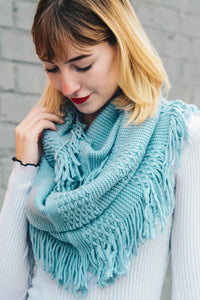 Pointelle Fringe Infinity Scarves Shell Blue